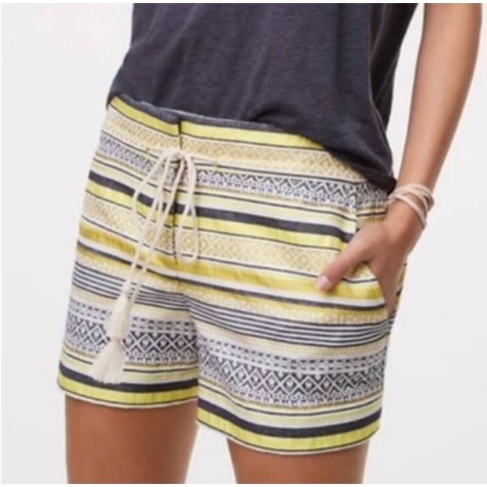 LOFT Riviera Yellow Stripe Brocade Shorts with Tassels Size 4